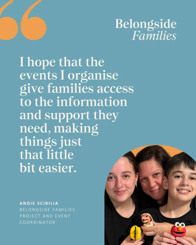 ✨ Meet Andie: Project and Event Coordinator at Belongside Families ✨ ⁠
⁠
Andie comes from a varied background combining creative endeavours, organisation and management skills in fashion, HR and media. Her journey as a mum of two autistic children led her to Belongside Families. ⁠
⁠
👩‍👦 When her youngest son, Sebastian, was first diagnosed, Andie attended workshops and peer groups to better understand how to support him and her family. That search for knowledge ultimately brought her to Belongside Families, where she now helps ensure other families have access to the same invaluable support. ⁠
⁠
🗓️ In her role at Belongside Families, Andie manages all our projects and events – sometimes overseeing more than 100 each term. She thrives on scheduling, organisation and problem solving so everything (and everyone!) stays on track and families can focus on receiving the support they need. ⁠
⁠
📷 A fun fact about Andie is she is an award-winning toy photographer. She collects action figures and uses them in her photography. ⁠
⁠
📘 Outside of work, Andie’s interests include pop culture, fashion and photography. She is also a walking celebrity encyclopaedia. ⁠
⁠
🧡 Andie hopes that the events she organises give families access to the information and support they need, making things just that little bit easier.⁠
⁠
. . . . . . . . . . .⁠
⁠
Everyone on our team is raising a child with disability, delay, or autism. That lived experience is at the heart of every workshop, resource, and program we create — and it’s what makes Belongside Families different. ⁠