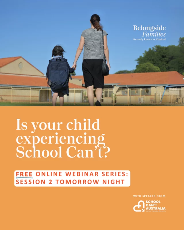 Join us for Session 2 in our School Can't Webinar Series tomorrow night⁠
⁠
If your child is struggling to go to school, or if mornings are filled with anxiety, shutdowns, or distress, you’re not alone. Tiffany Westphal—parent, social worker, and Director of School Can’t Australia will unpack how stress affects your child’s nervous system, why return-to-school plans often fall short and where to find the right support for your child and yourself.⁠
⁠
👉 Register to attend live or receive the recording via the Linkin.bio⁠
⁠
If you missed out on the first session, it's not too late to catch up on the recording. Visit our bio to sign-up to receive the replay. ⁠
.⁠
.⁠
.⁠
.⁠
#BelongsideFamilies #ByFamiliesForFamilies #PeerLed #ParentingDisability #SpecialNeedsParenting #DisabilityEducation #DisabilityAdvocacy #AutismEducation #SchoolCant #SchoolRefusal